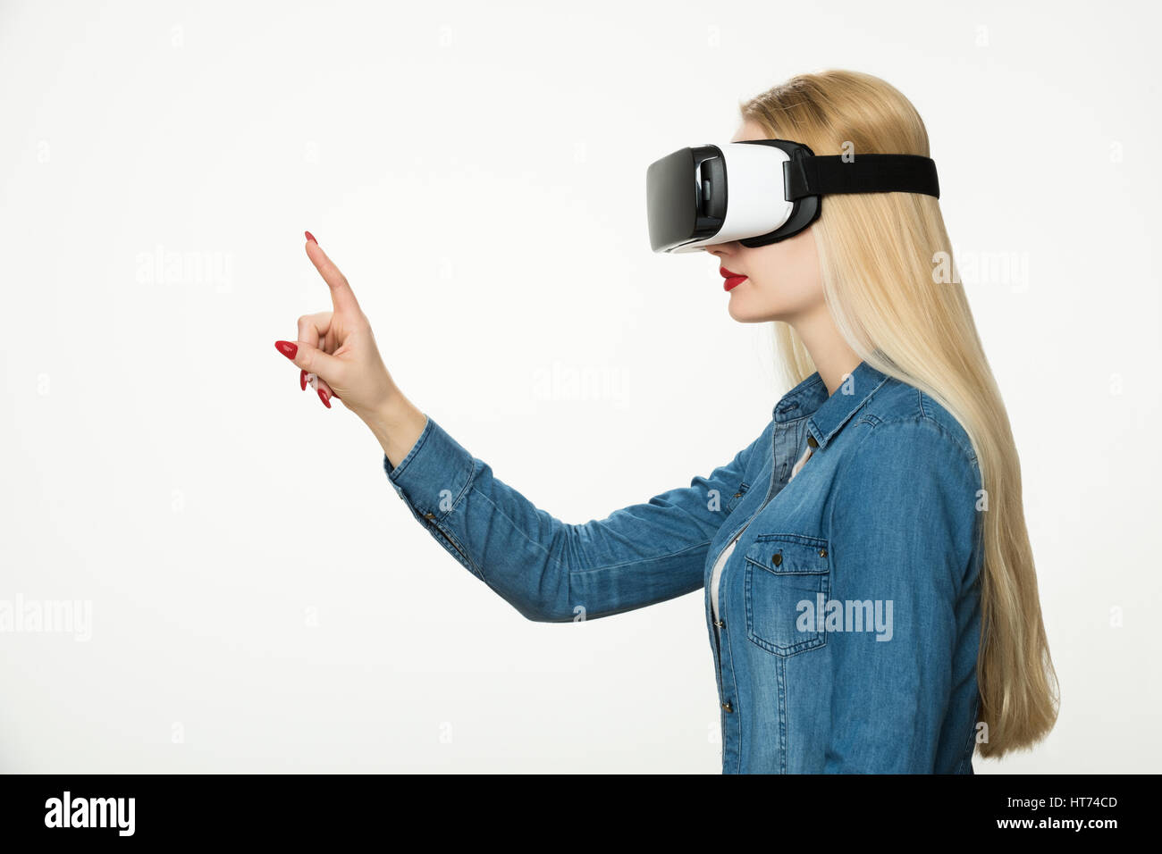 Woman Wearing Virtual Reality Glasses. Smartphone Using 