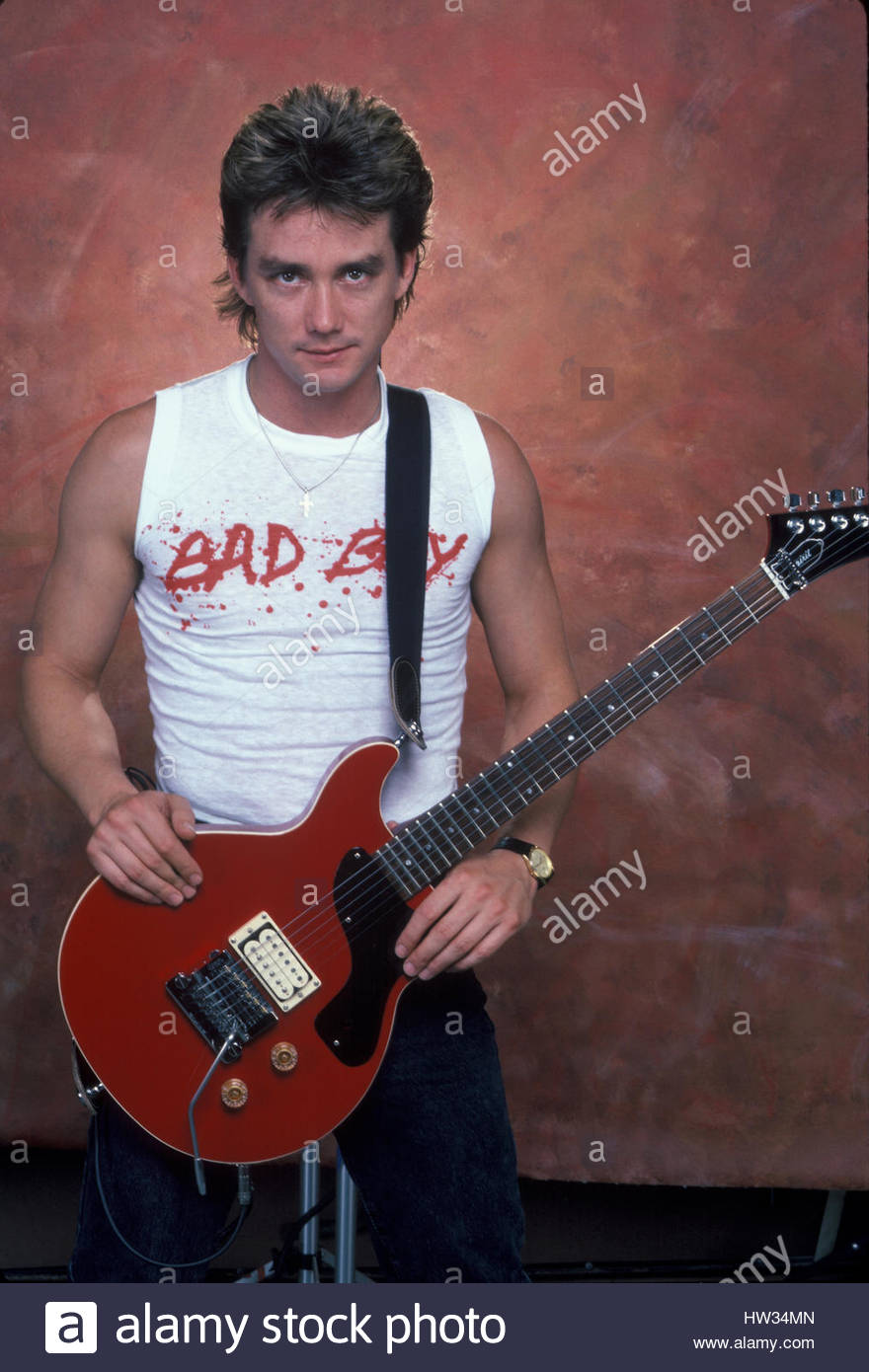 Lead guitarist Chris Hayes of American pop rock band Huey Lewis and