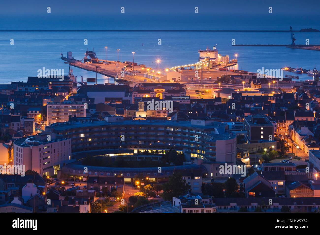 France, Manche, CherbourgOcteville, elevated Cherbourg city view Stock