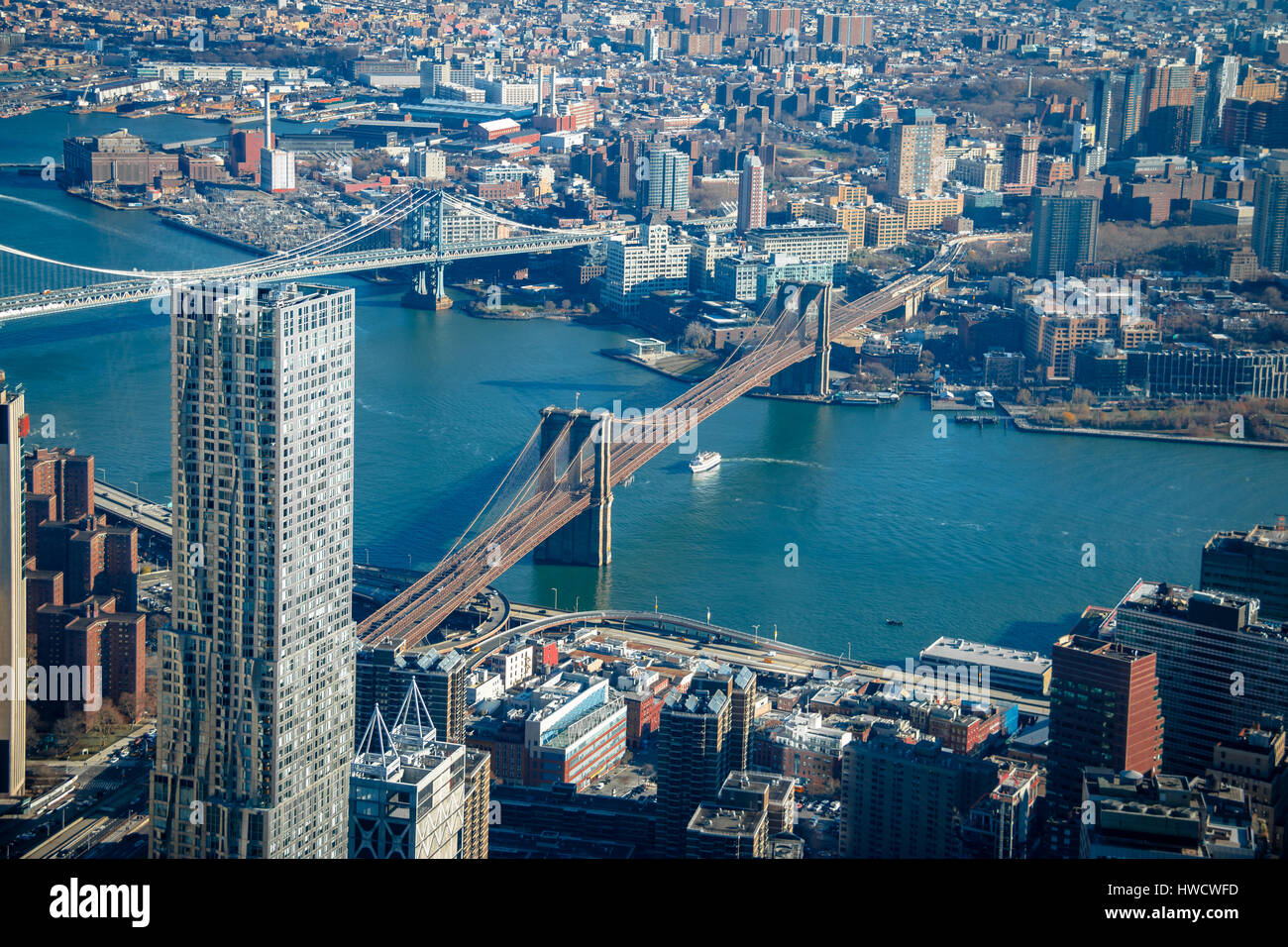 Aerial view of Brooklyn Bridge and Manhattan Bridge New York, USA