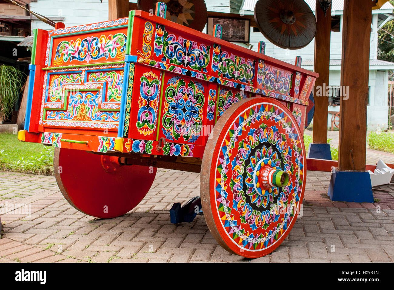 Costa Rica Typical Decorated And Painted Ox Cart Indigenous Stock