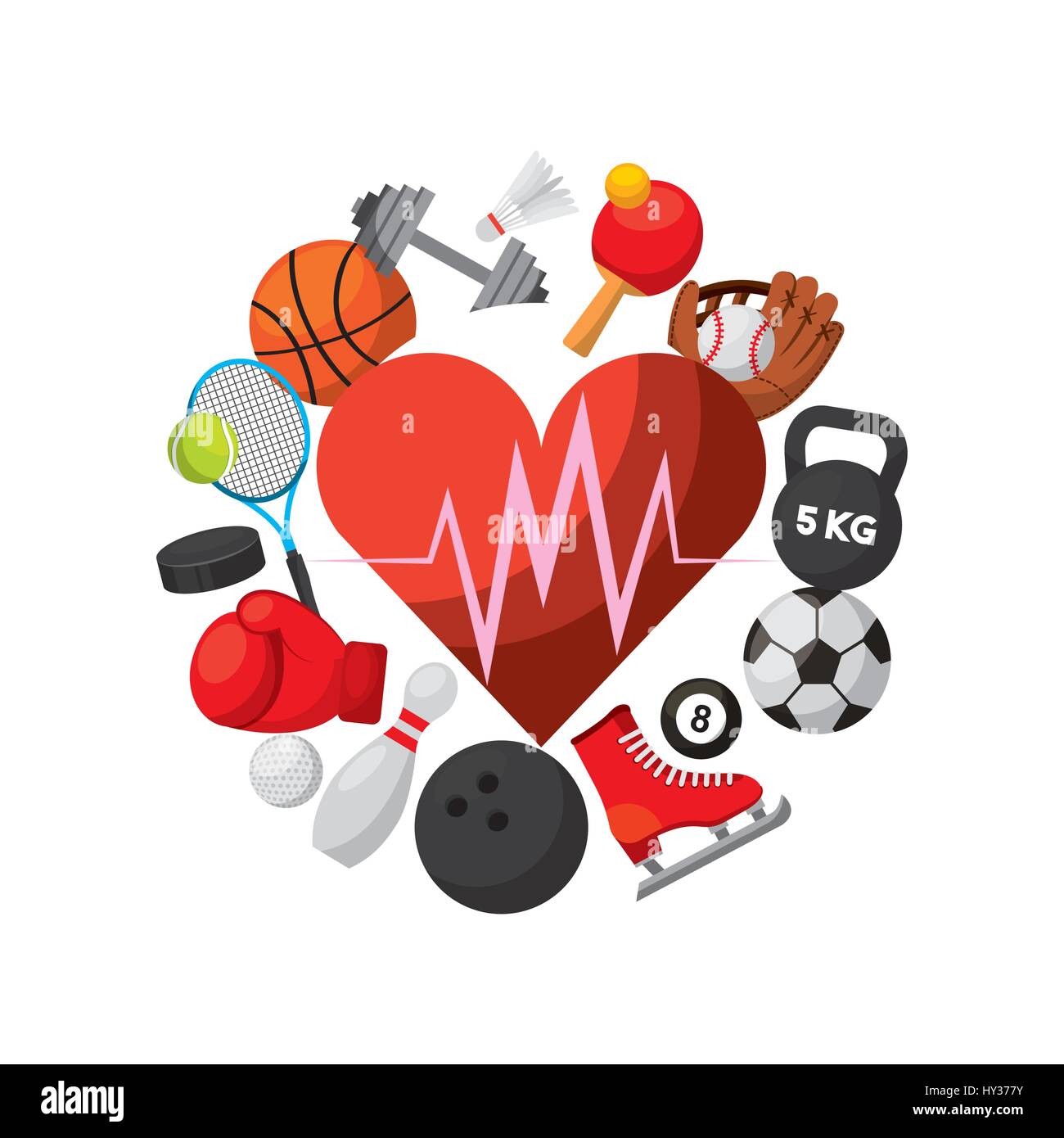 cardio heart with sports related icons around over white background