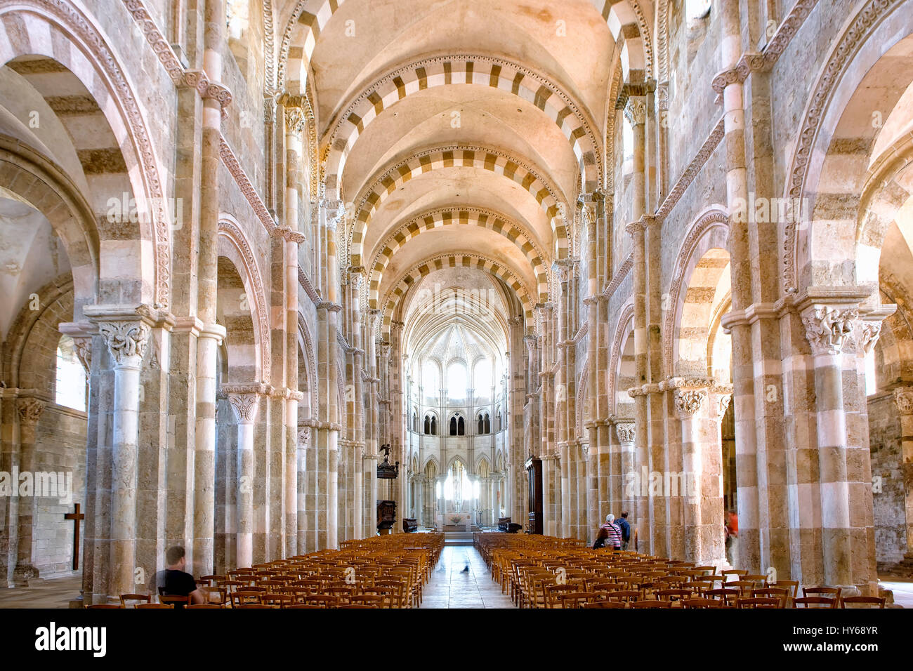 Interior of SainteMarieMadeleine basilica in Vezelay Stock Photo