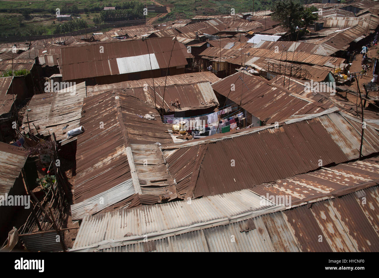 View over rooftops, Kibera slums, Nairobi, Kenya, East Africa Stock
