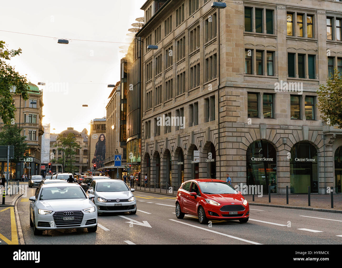 Zurich, Switzerland September 2, 2016 Cars on Bahnhofstrasse in