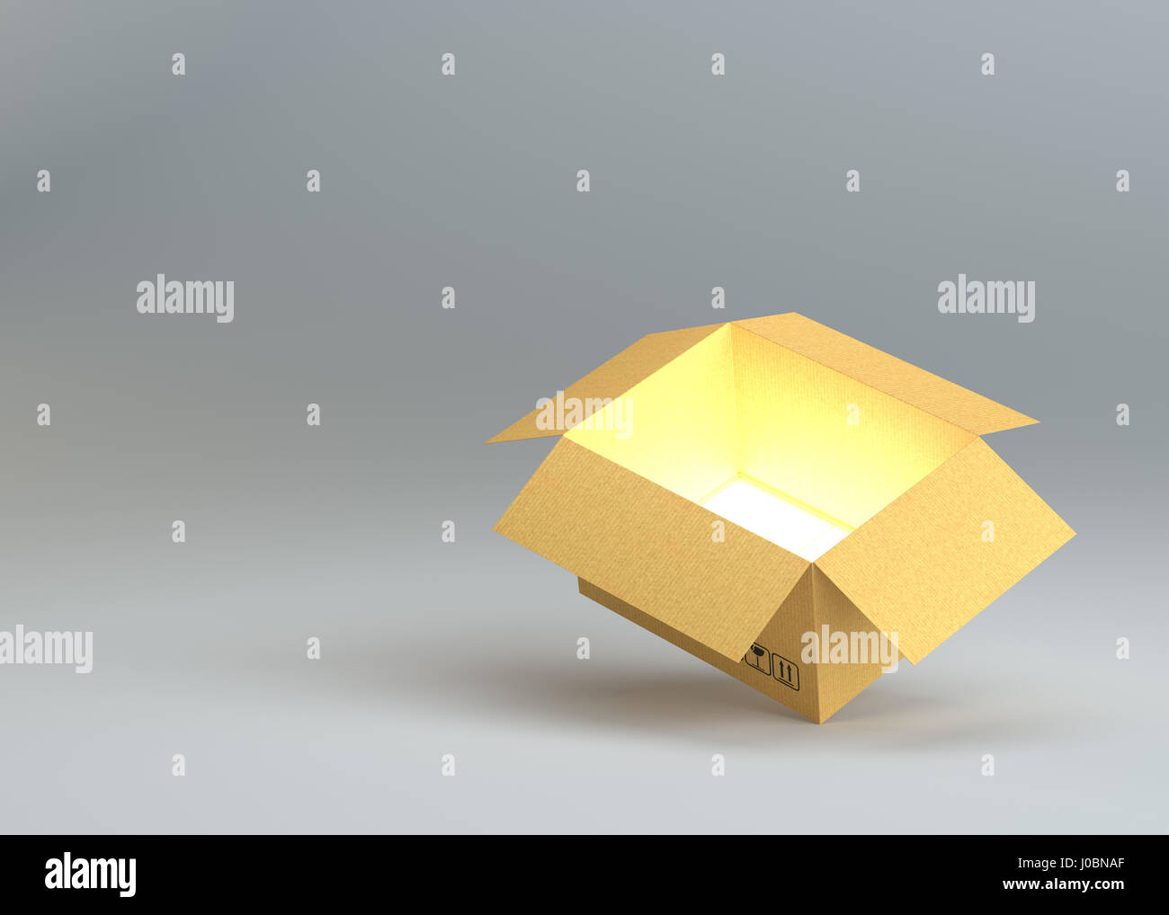 Open Cardboard Box With Glow Inside Stock Photo Alamy