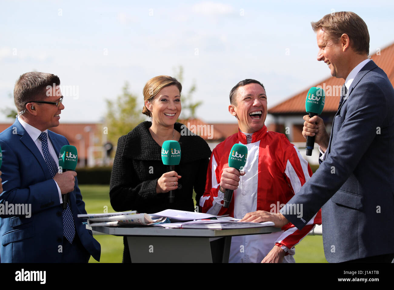 Jockey Frankie Dettori (second from right) with ITV Racing presenter