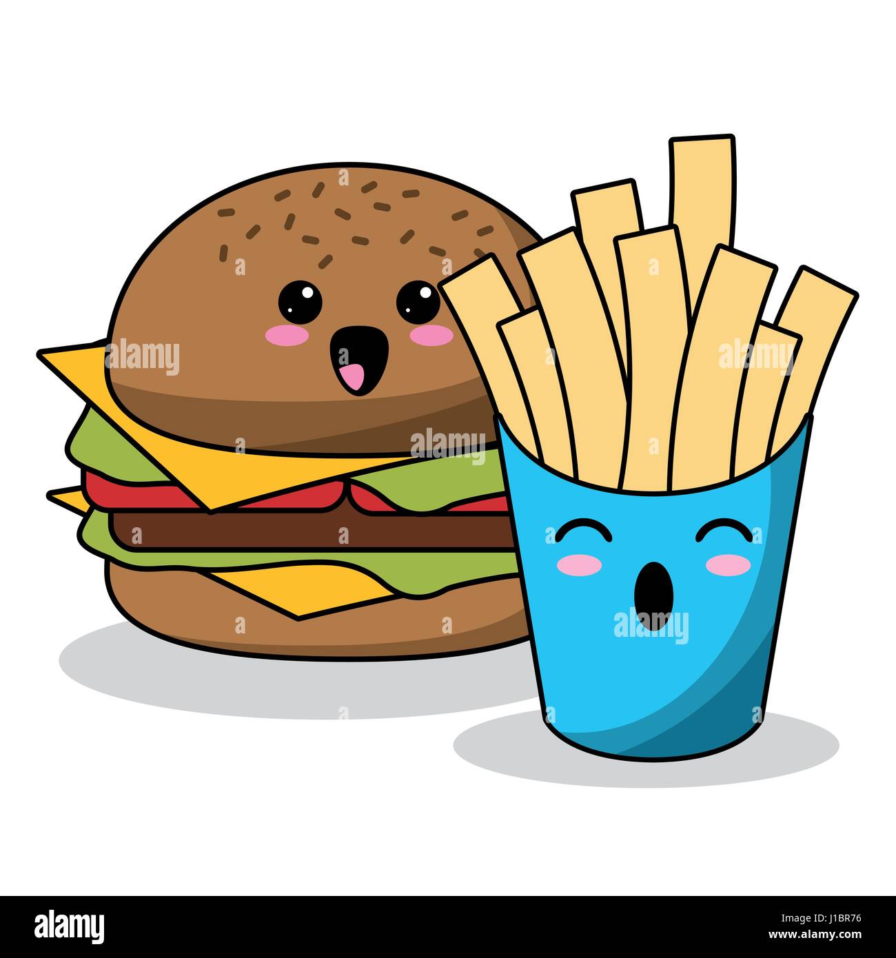 Kawaii Burger French Fries Image Stock Vector Image Art Alamy