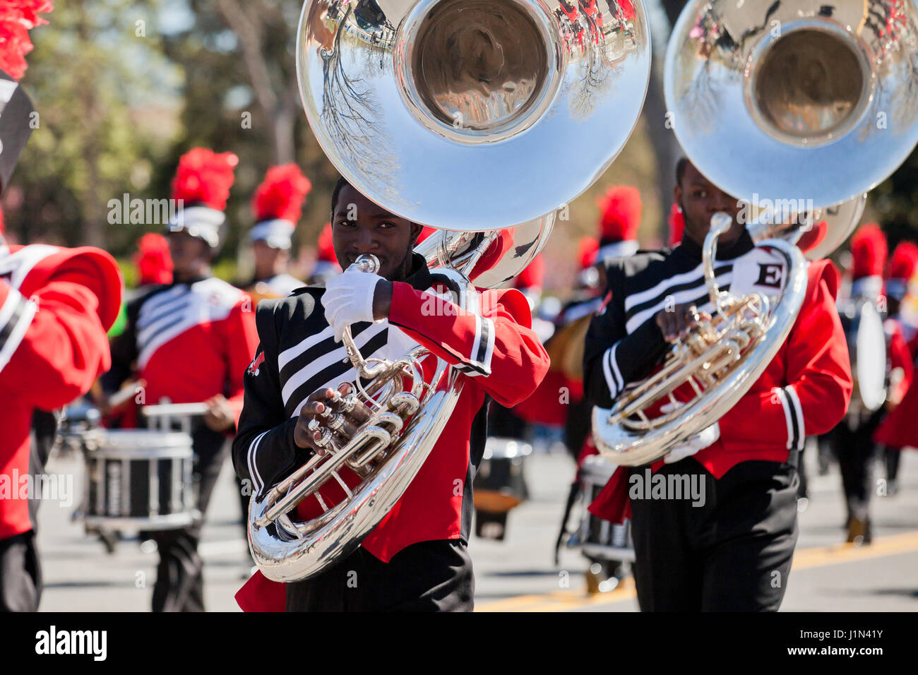 High school marching band sousaphone player USA Stock Photo, Royalty