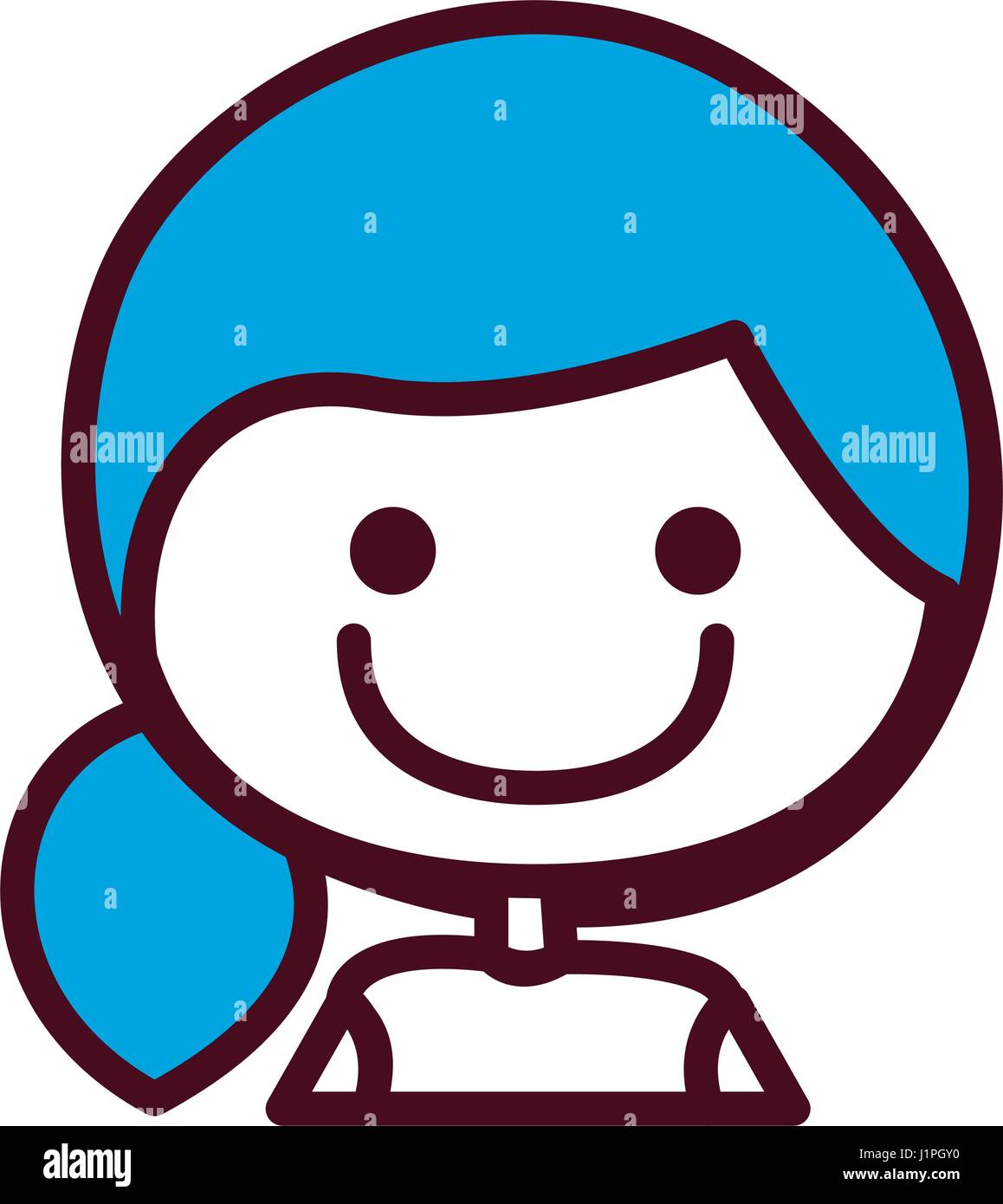 hand drawing silhouette half body girl with blue side ponytail hair