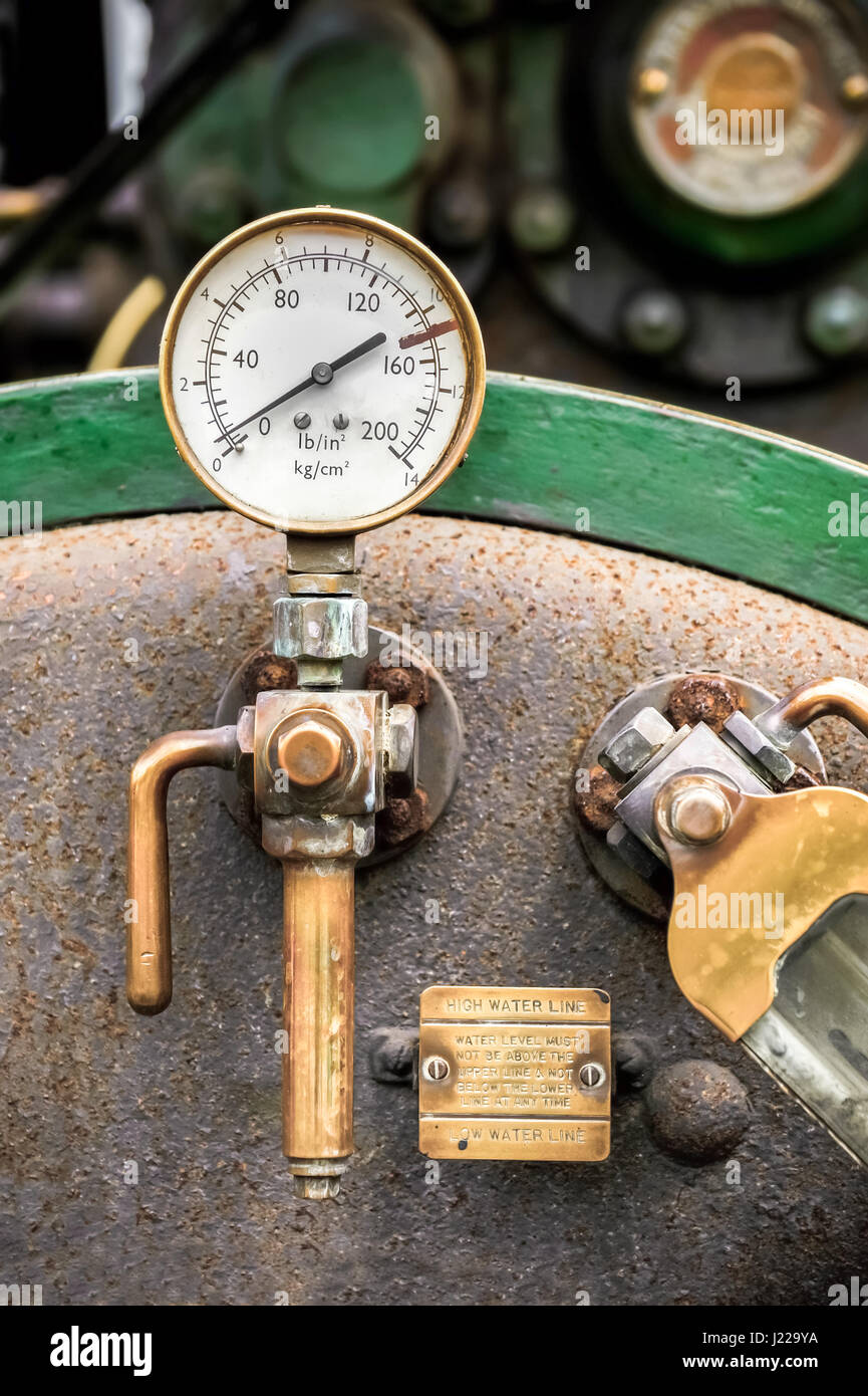 vintage steam powered boiler pressure gauge Stock Photo, Royalty Free