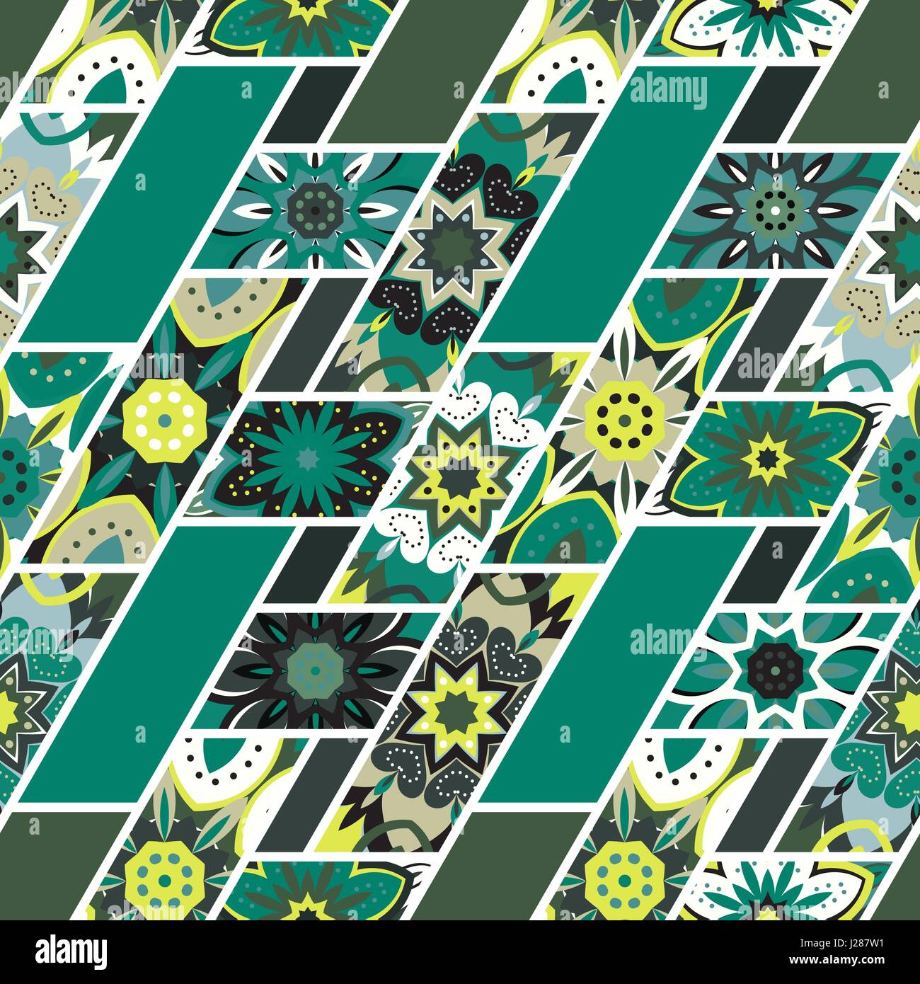 Vector Abstract Seamless Patchwork Pattern With Geometric And Floral