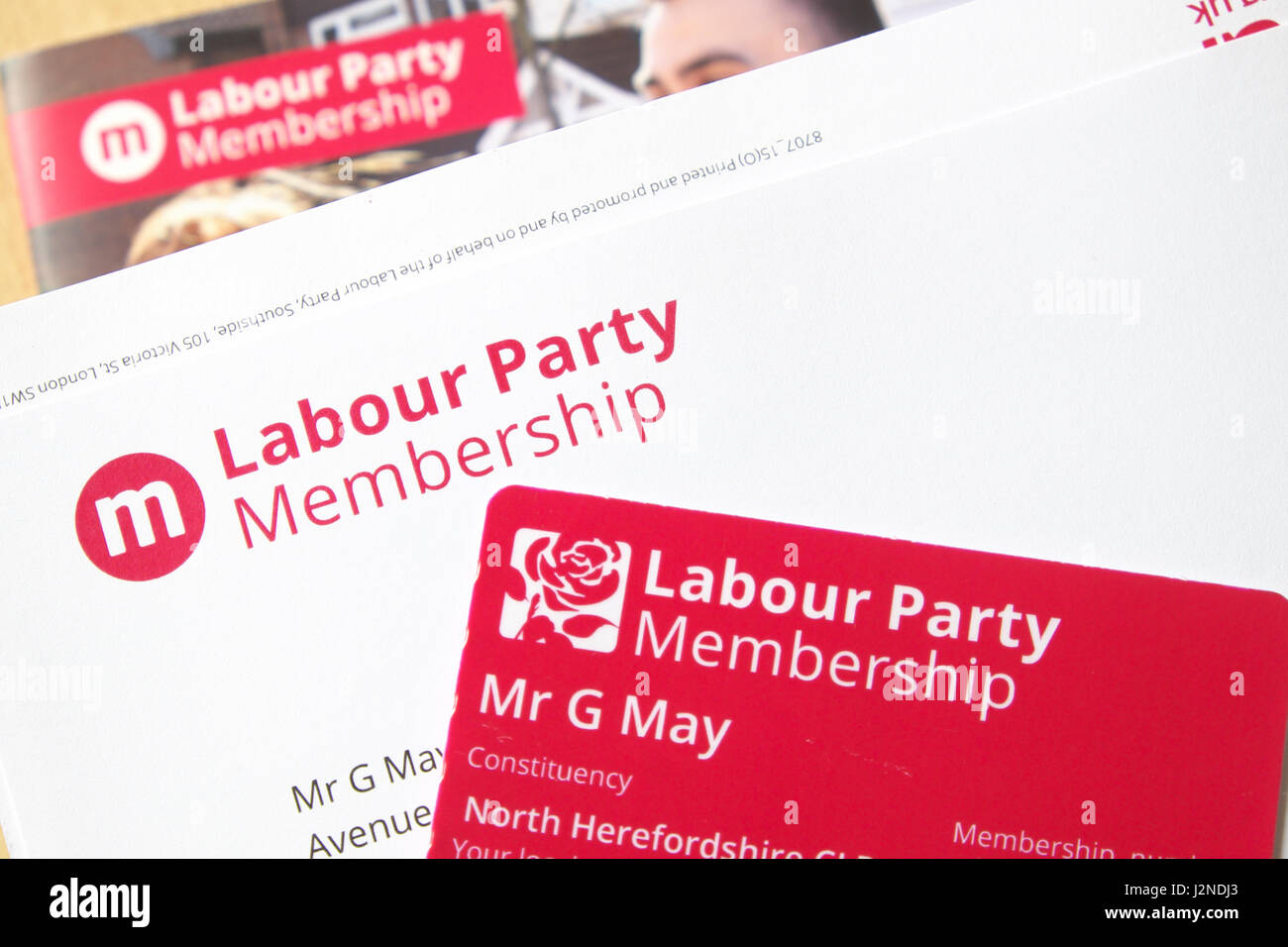 Labour Party Membership Card And Welcome Pack 2017 Stock Photo Royalty 