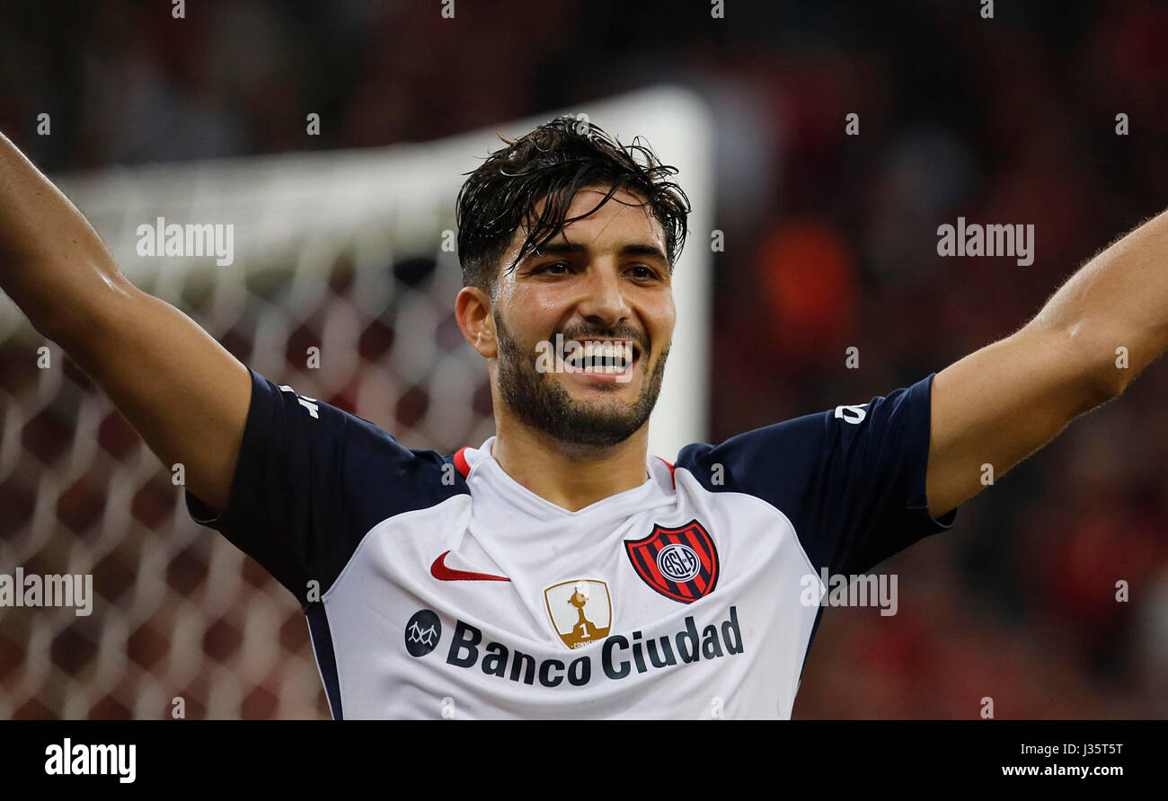 Nicolas Blandi of San Lorenzo celebrates after scoring a goal against ...
