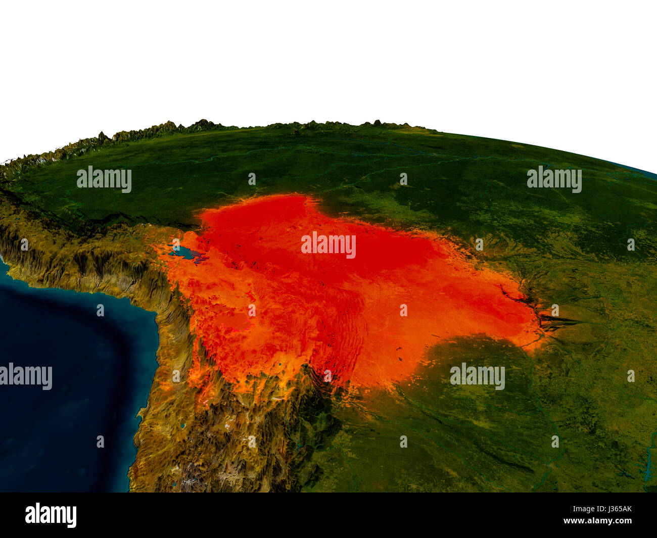 Bolivia Highlighted In Red On Detailed Model Of Planet Earth 3D