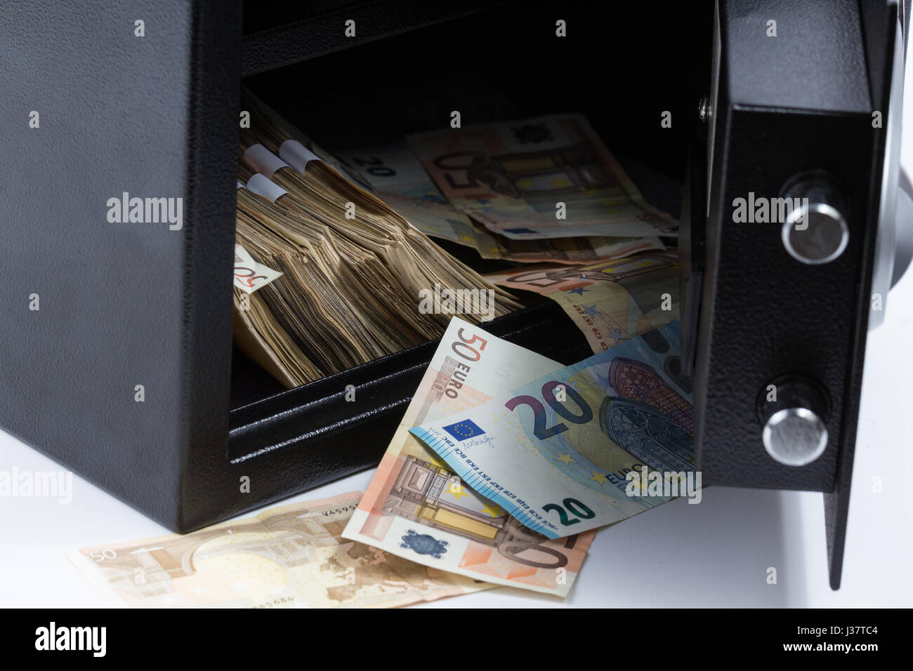 Open Safe Deposit Box, Pile of Cash Money, Euro banknotes Stock Photo, Royalty Free Image