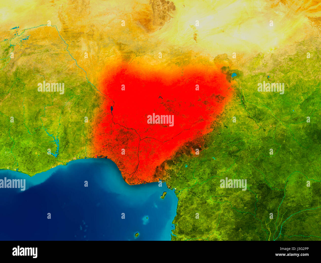 Nigeria Highlighted In Red On Physical Map D Illustration Elements