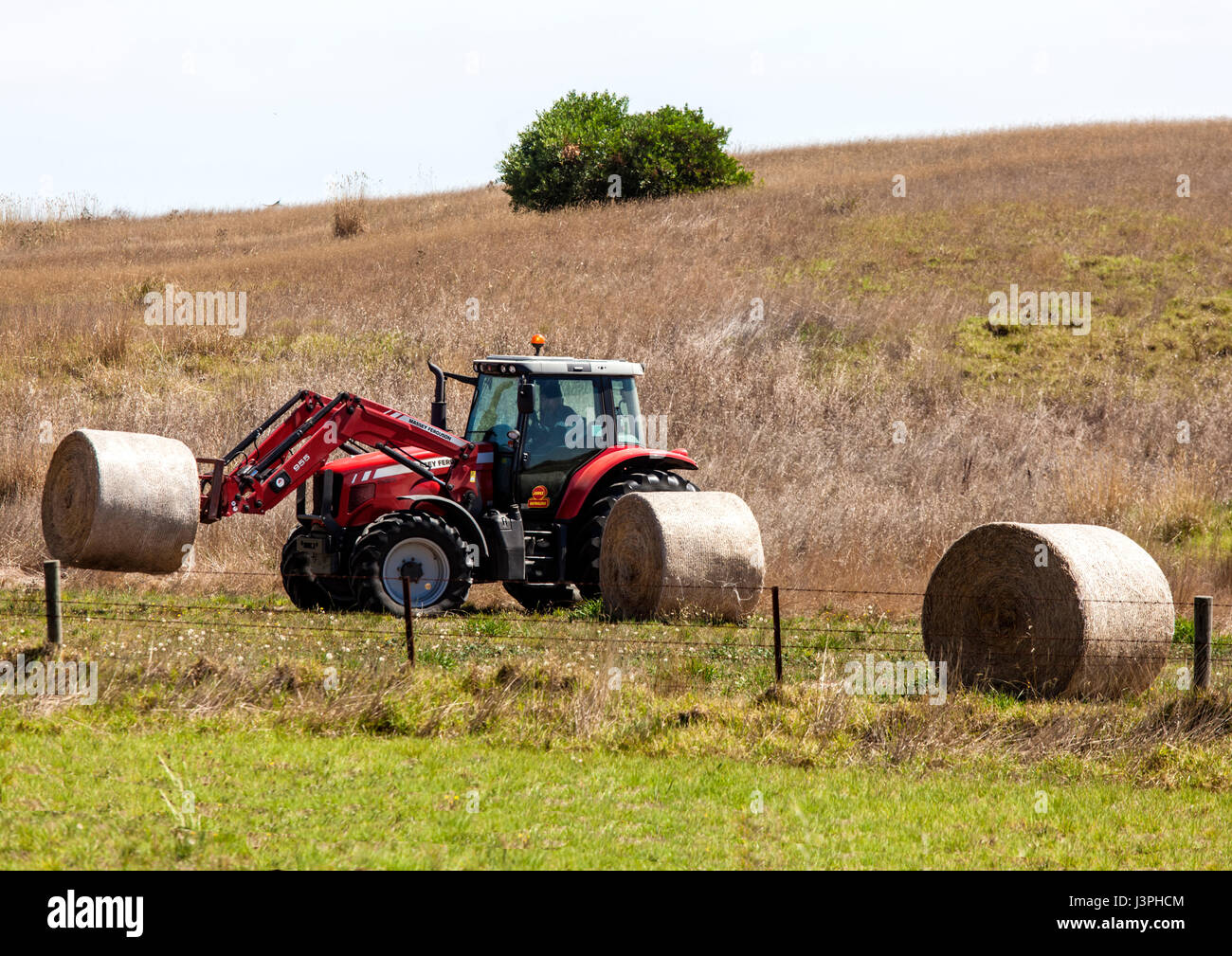 Tractor Loading Hay Bales Stock Photo Alamy