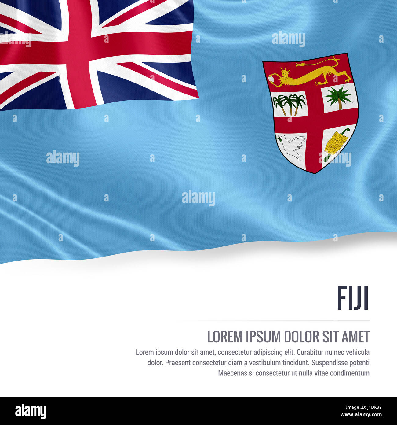 Silky Flag Of Fiji Waving On An Isolated White Background With The