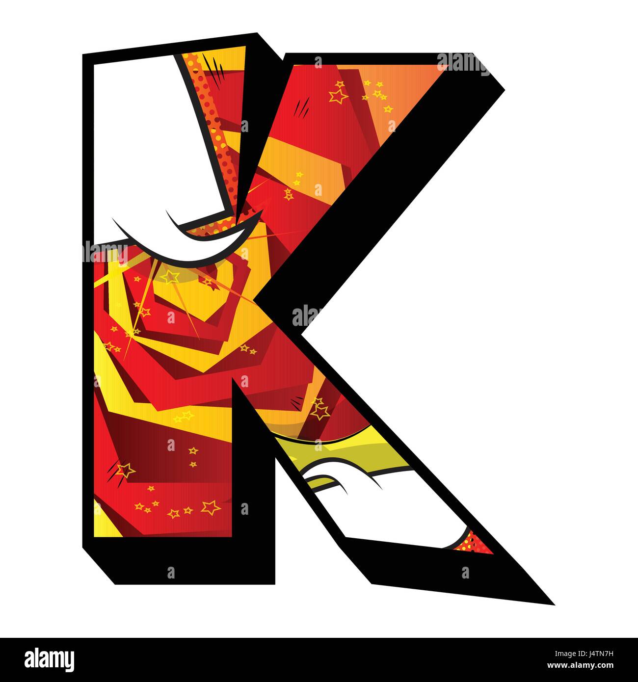 Letter k filled with comic book explosion background stock vector art