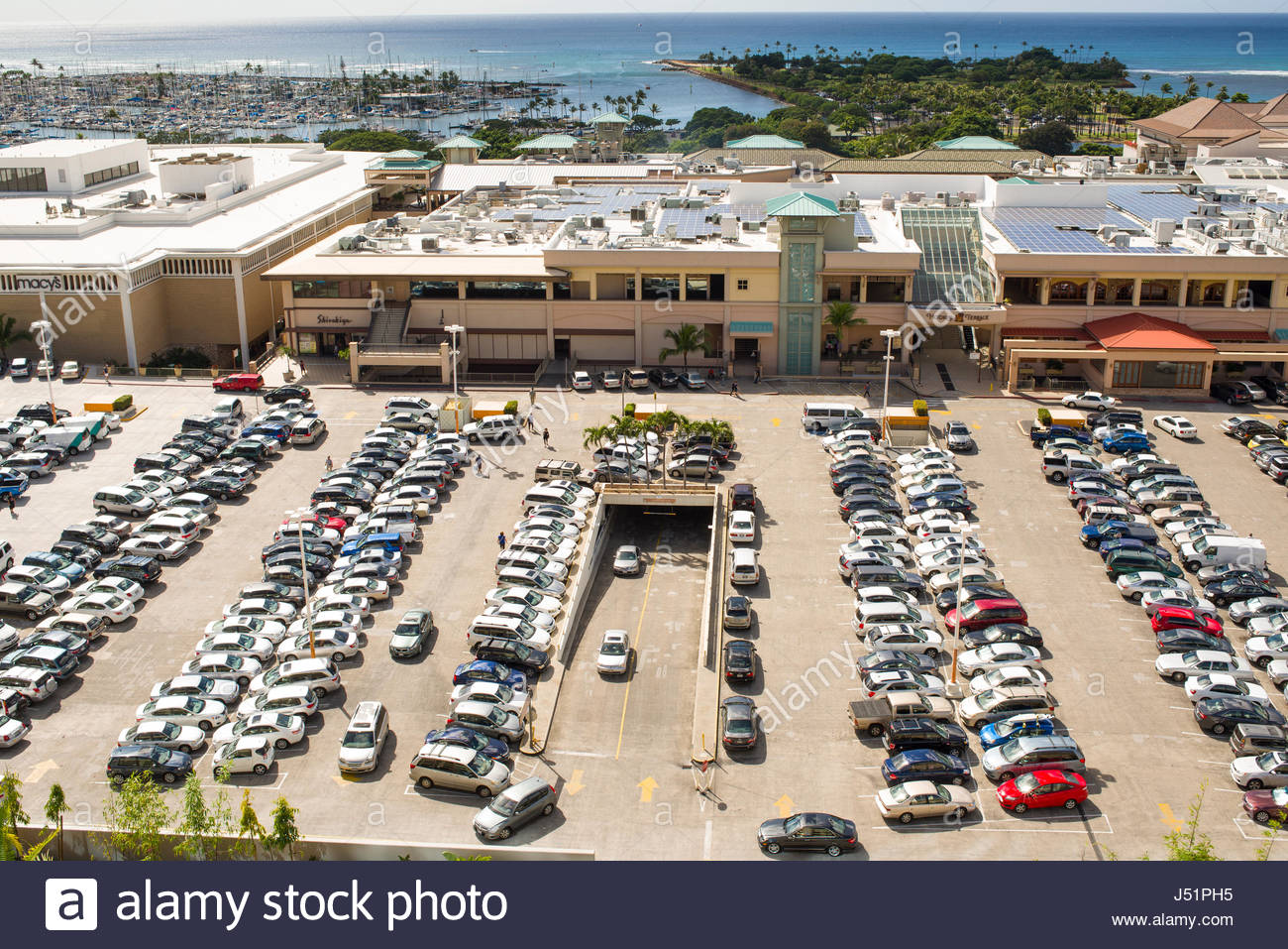Cars parked in parking lot of Ala Moana Shopping Center, Honolulu Stock