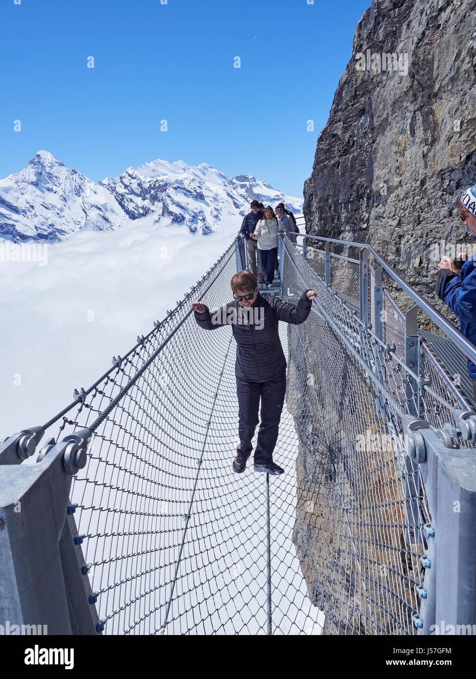 Switzerland Birg station Thrill walk on the Schilthorn below Piz Stock