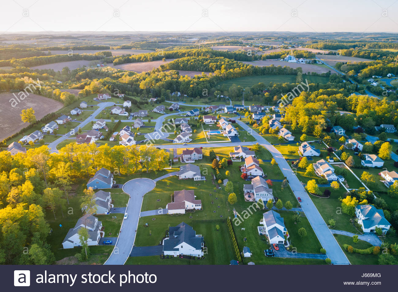 View of a suburban area housing development in Shrewsbury Stock Photo