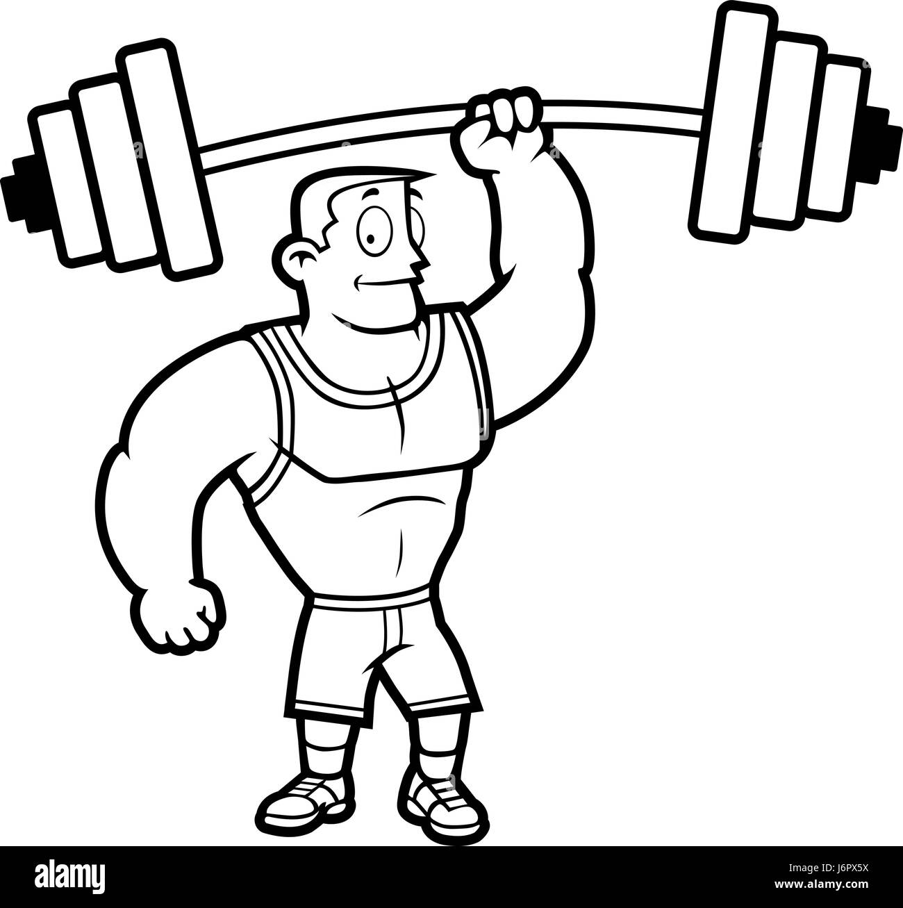 A cartoon strong man lifting a heavy weight Stock Vector Art