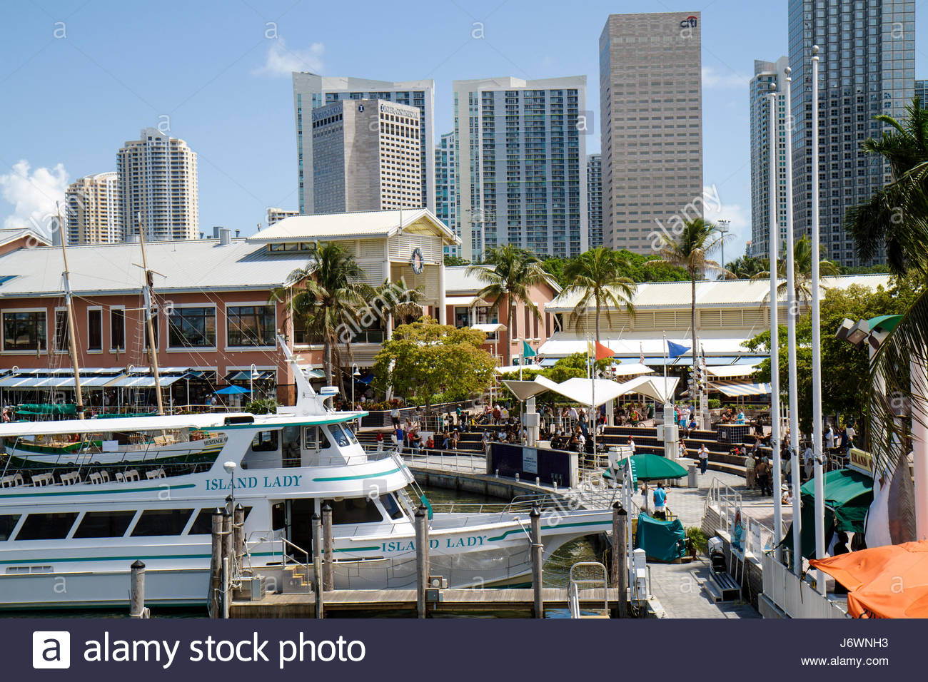 Miami Florida Bayside Marketplace Market Place downtown skyline Stock