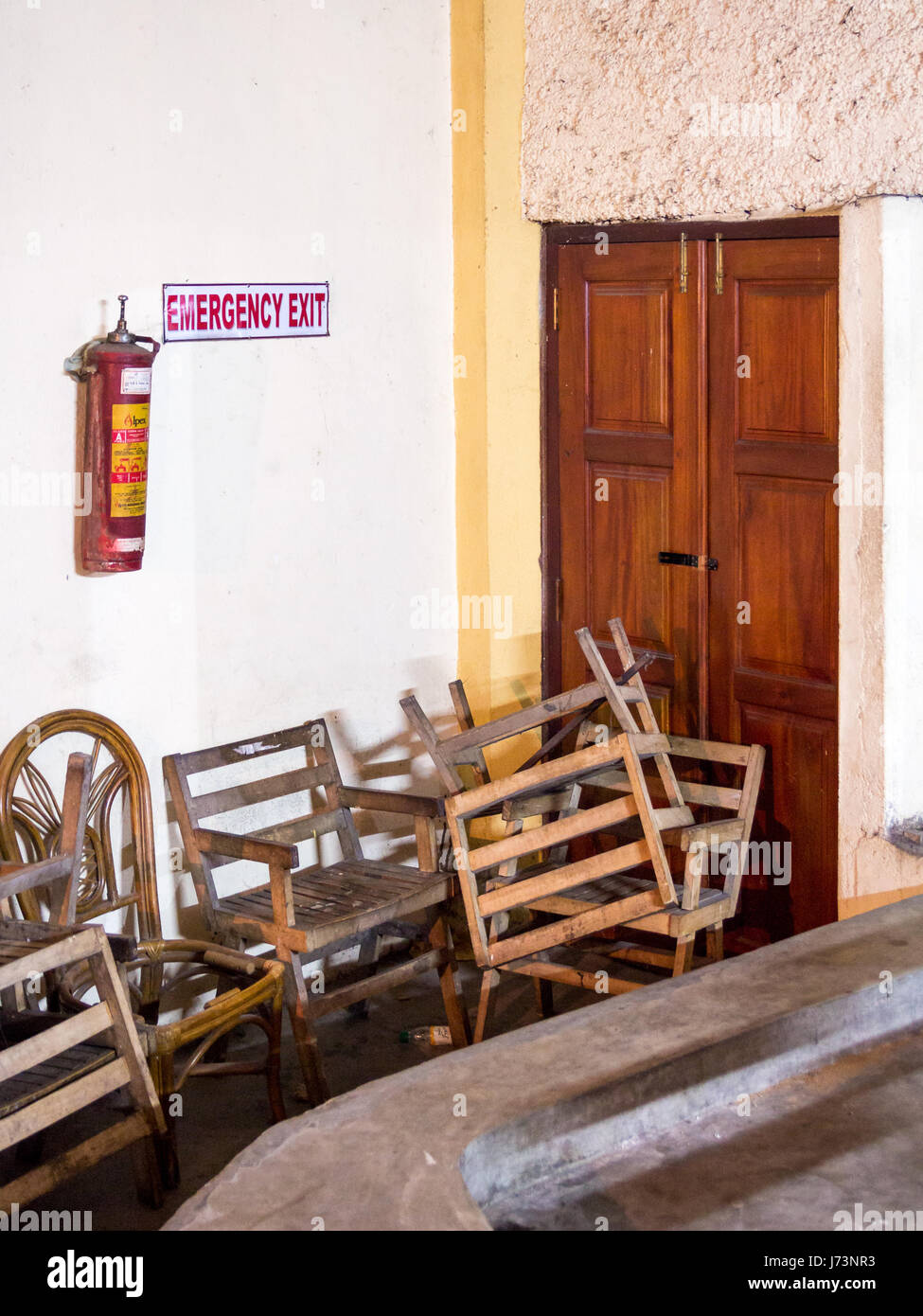 Emergency fire exit of a theather in Kandy, Sri Lanka, blocked by ... Emergency fire exit of a theather in Kandy, Sri Lanka, blocked by ...