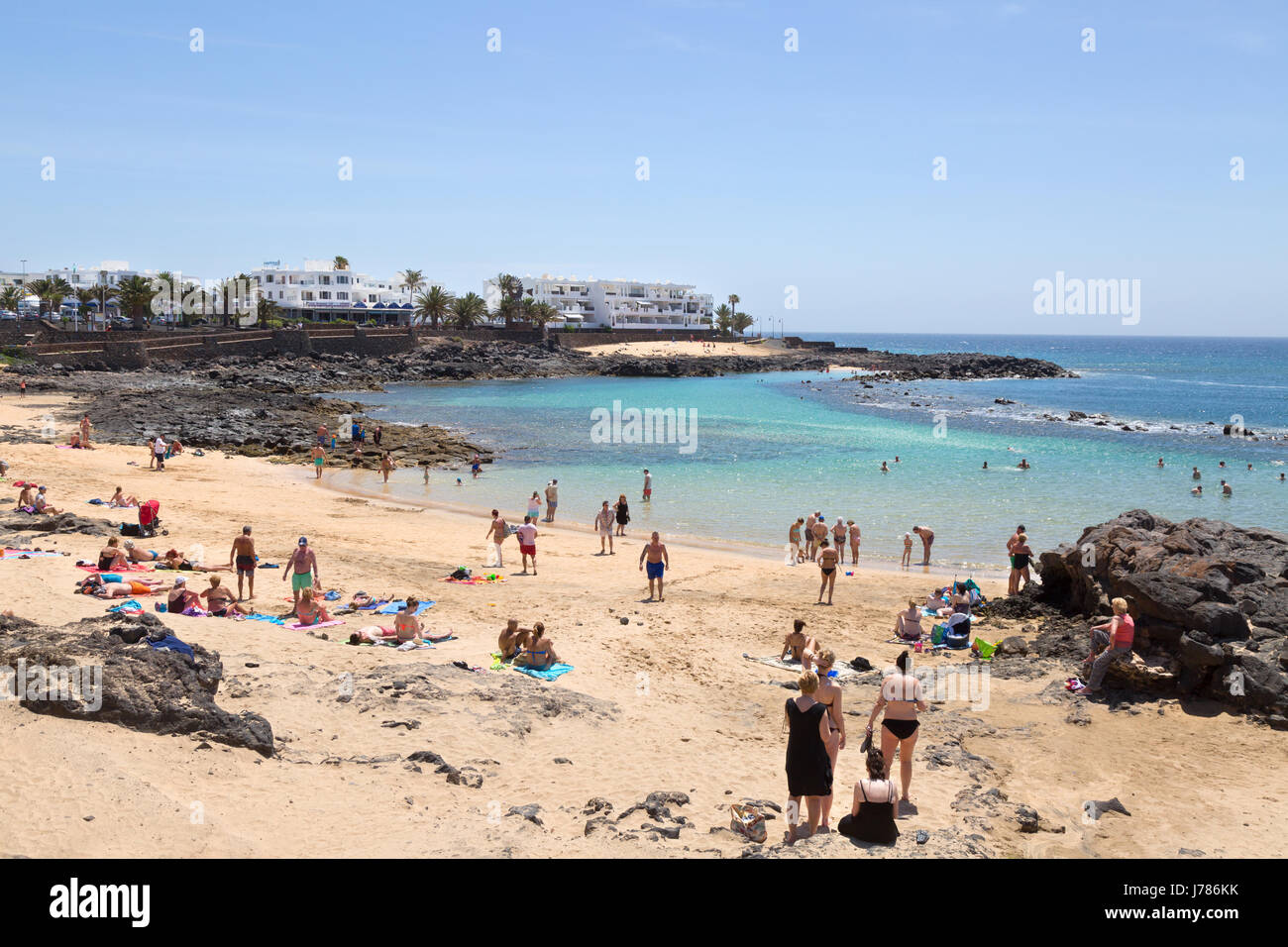 Lanzarote Beach People On The Beach At Playa Bastian Costa Teguise East Coast Lanzarote Canary Islands Europe Lanzarote Beach People On The Beach At Playa Bastian Costa Teguise East Coast Lanzarote Canary Islands Europe