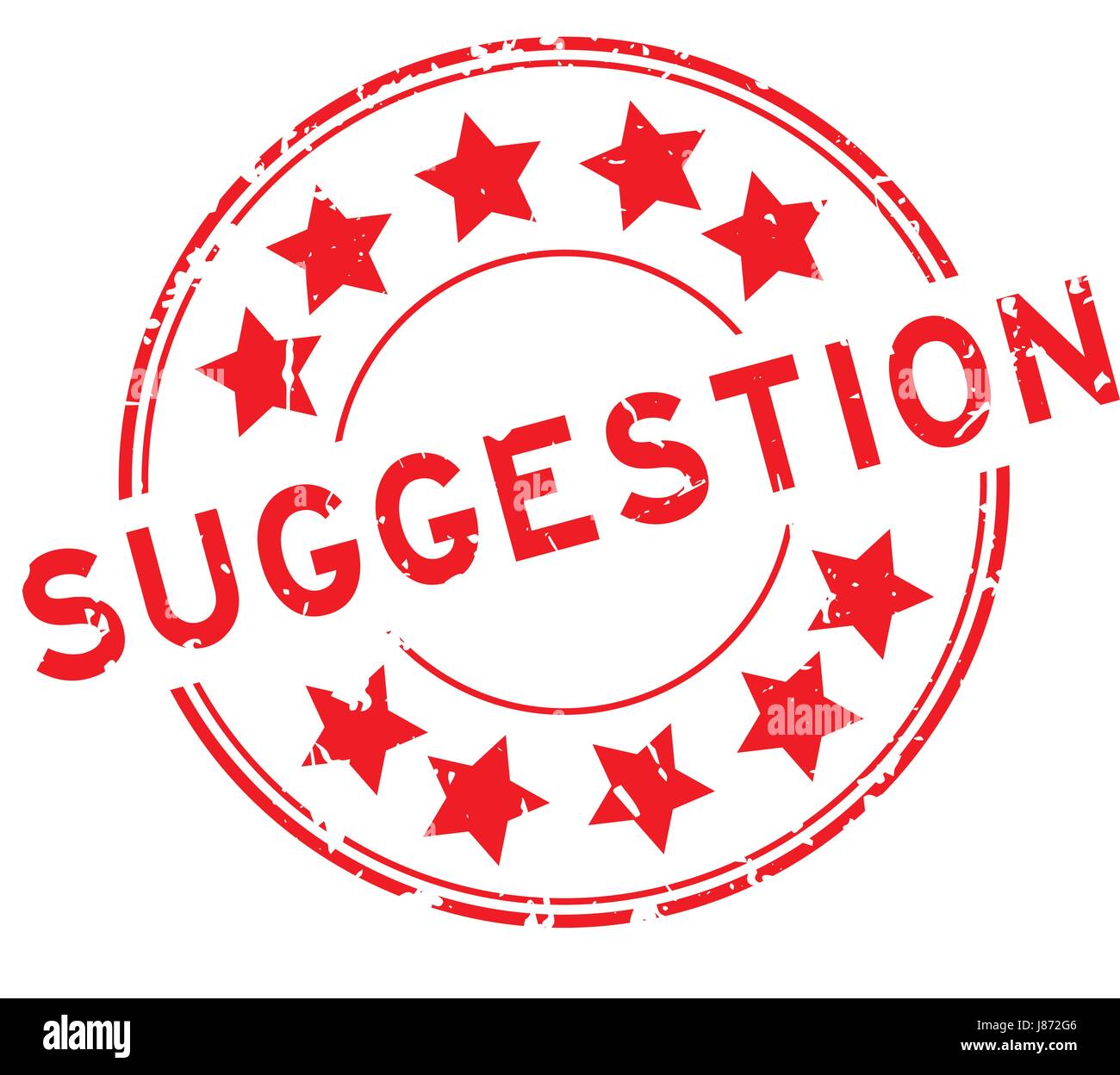Grunge red suggestion with star icon round rubber seal stamp Stock