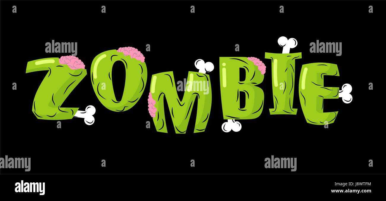 zombie lettering bones and brains living dead typography green scary letter