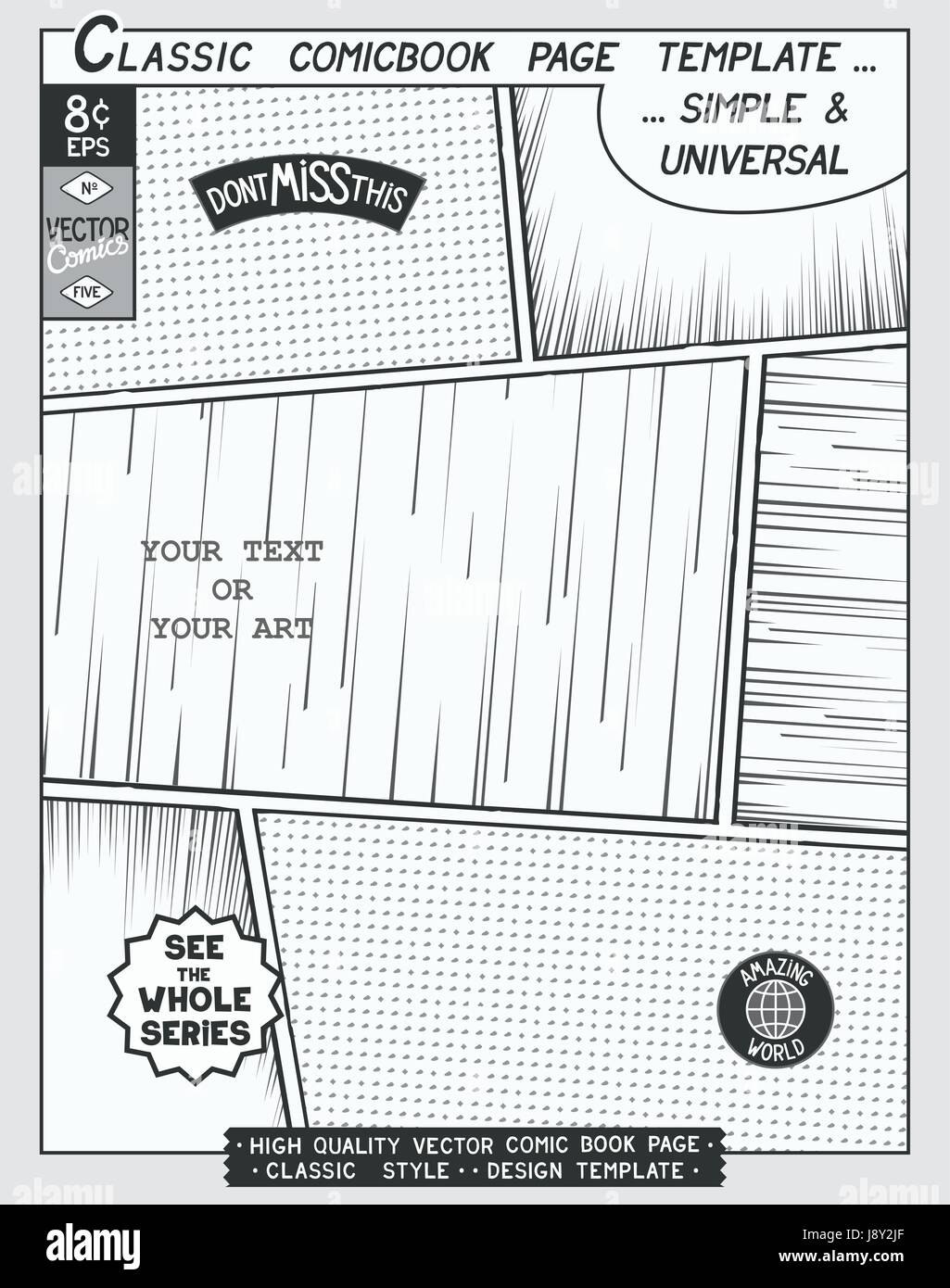 Free space Comic book page template. Comics layout and action with