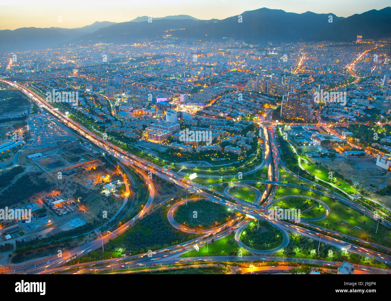 Skyline of Tehran at beautiful sunset. Iran Stock Photo, Royalty Free