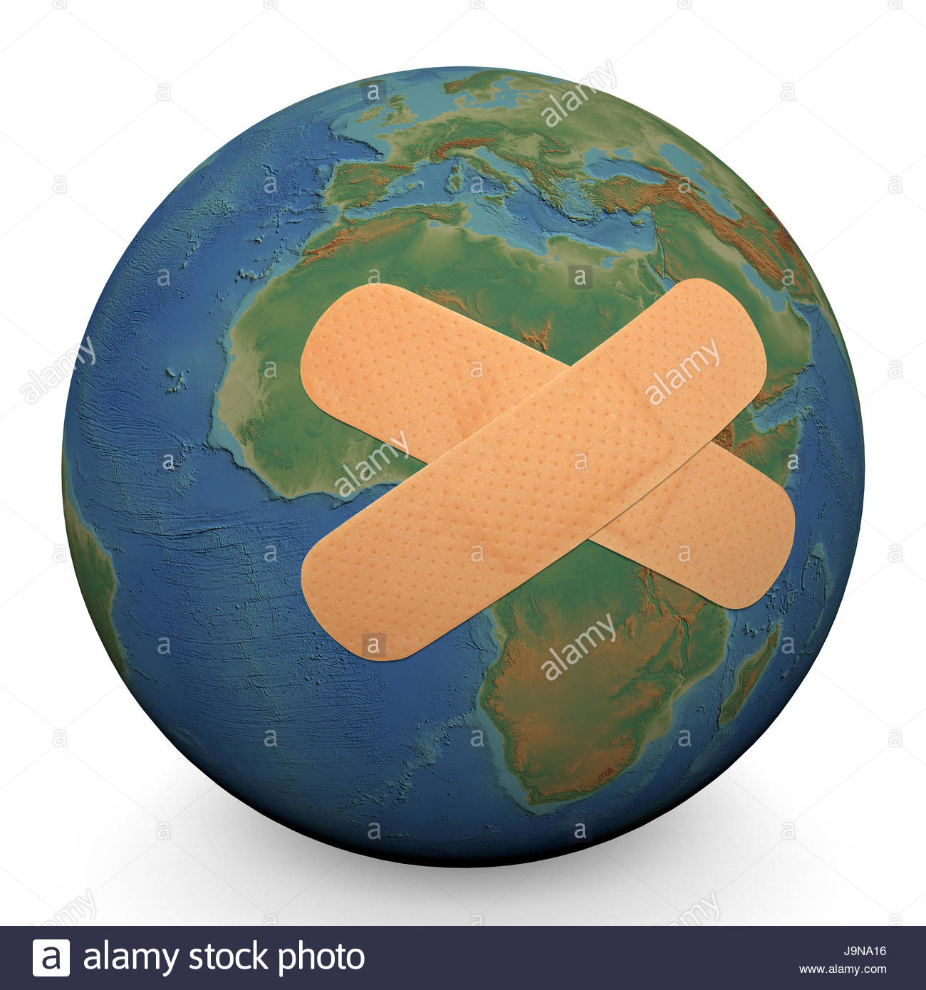 Wounded earth with a bandage aid. Ecology and environmental