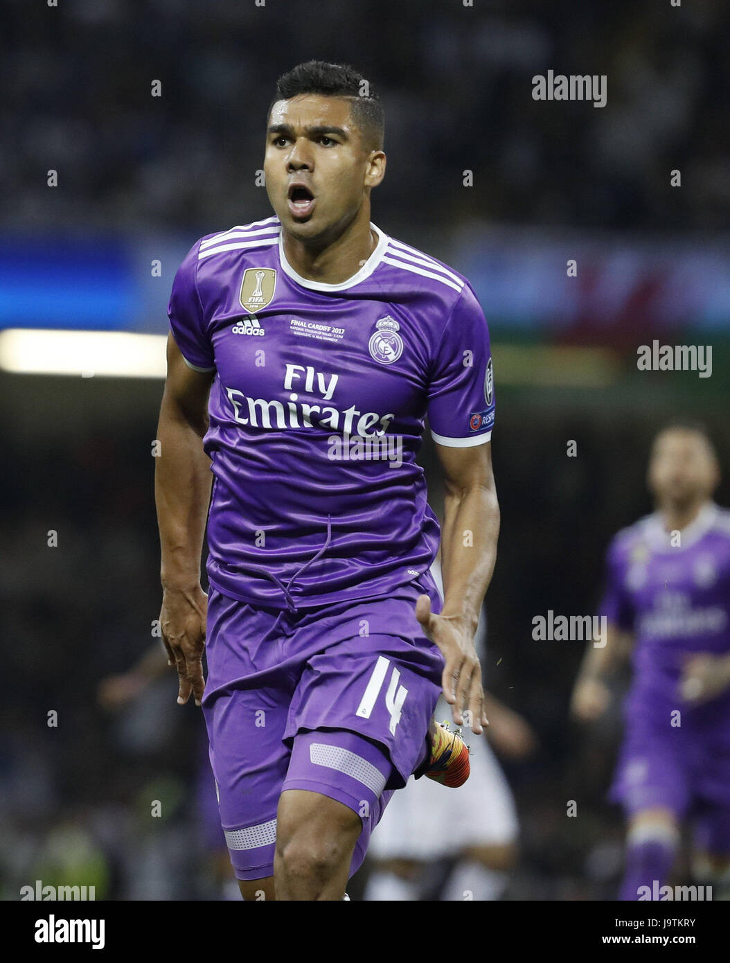 Real Madrid's Brazilian midfielder Carlos Casemiro jubilates the Stock ...