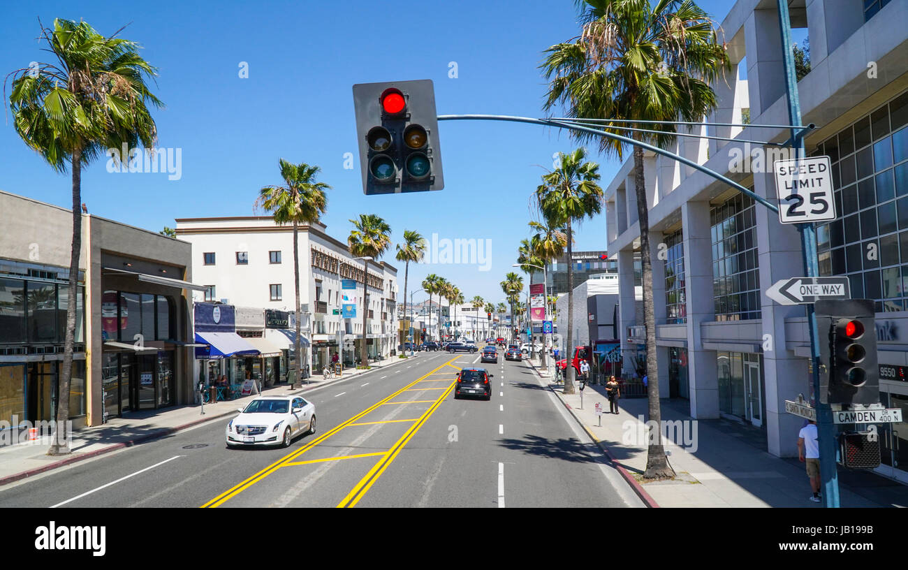 Santa Monica Boulevard street view in Beverly Hills LOS ANGELES Stock