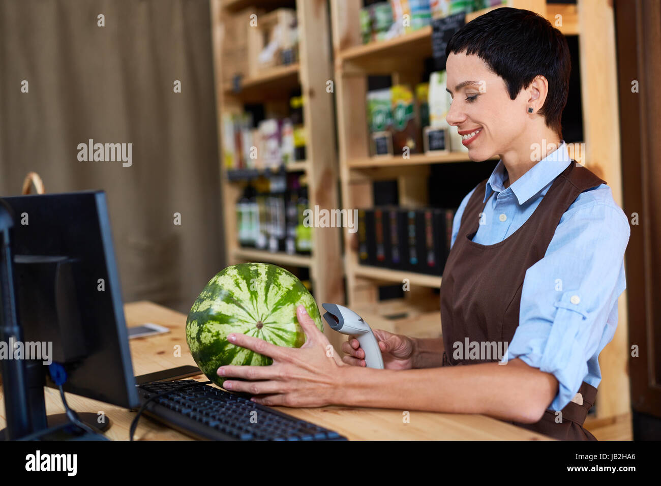 Beautiful Cashier at Work Stock Photo, Royalty Free Image 144501678 Alamy