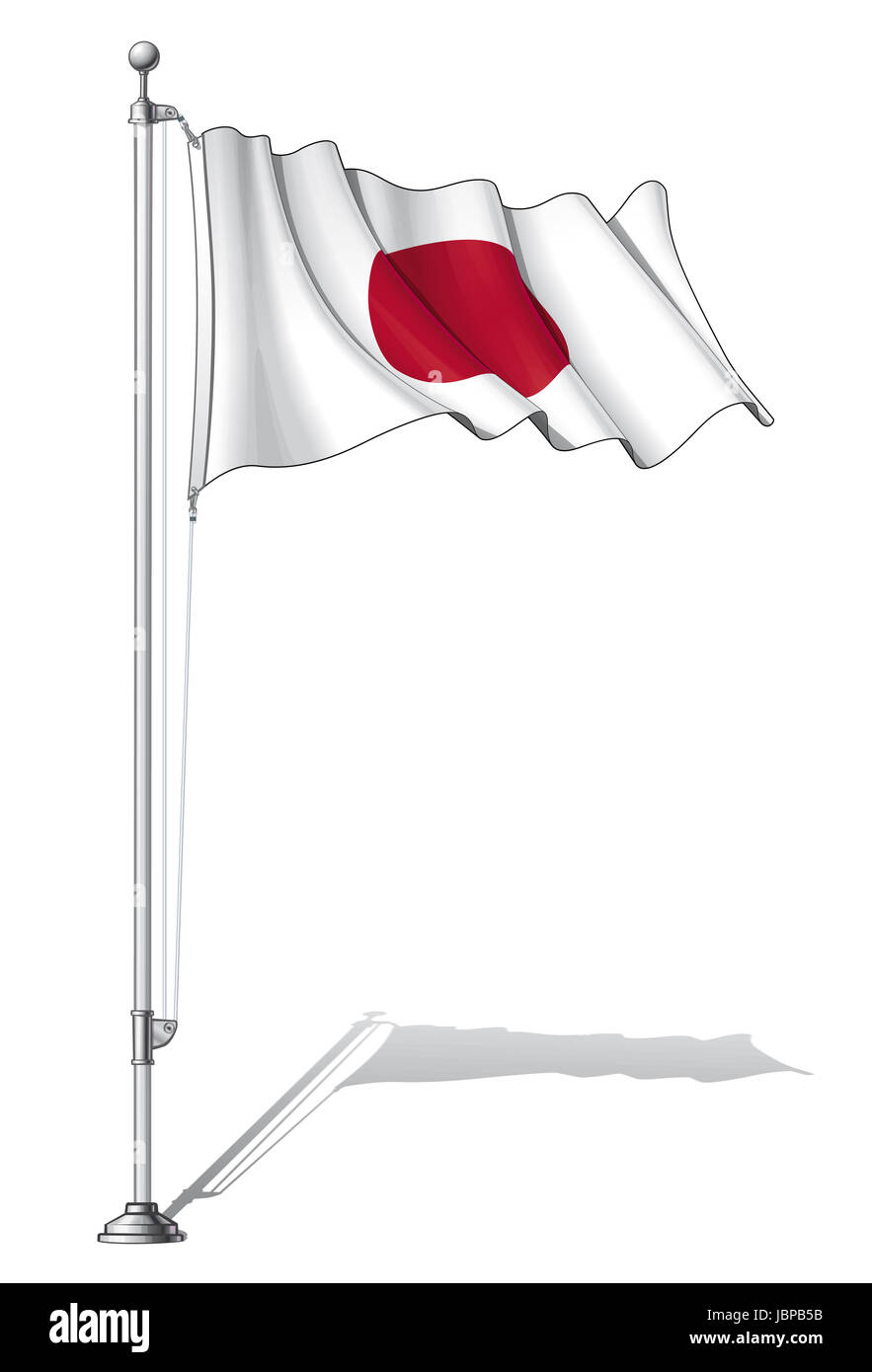 Vector Illustration Of A Waving Japanese Flag Fasten On A Flag Pole