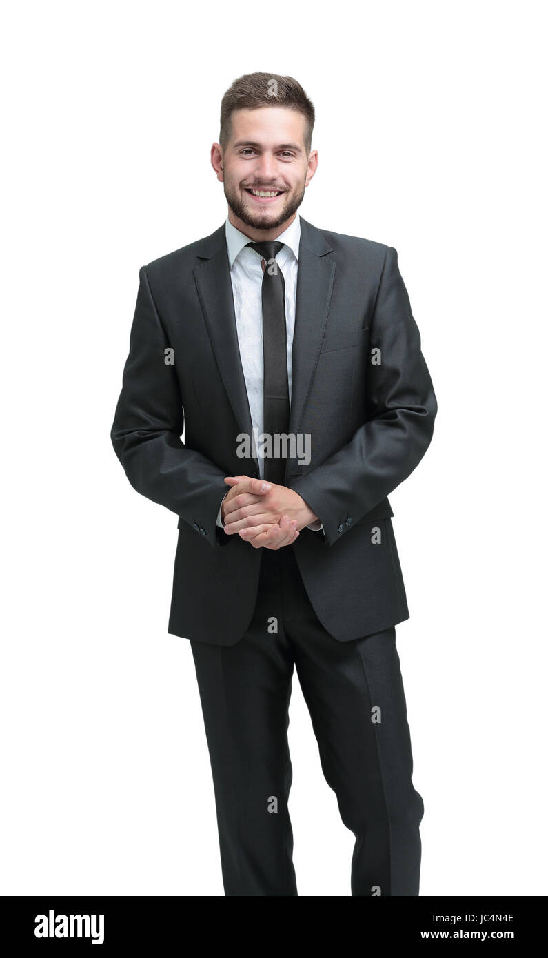 Portrait Of A Smiling Business Man Standing In Profile Isolated Stock