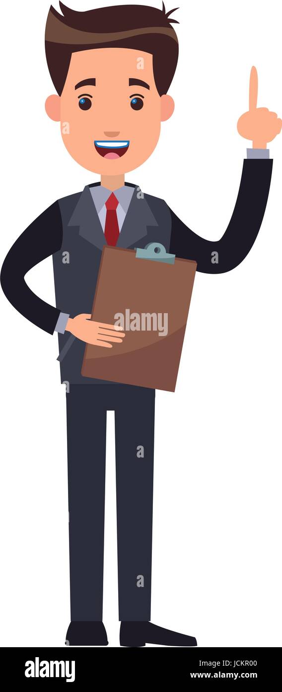 Man Business Cartoon Holding Clipboard Finger Pointing Stock Vector Art