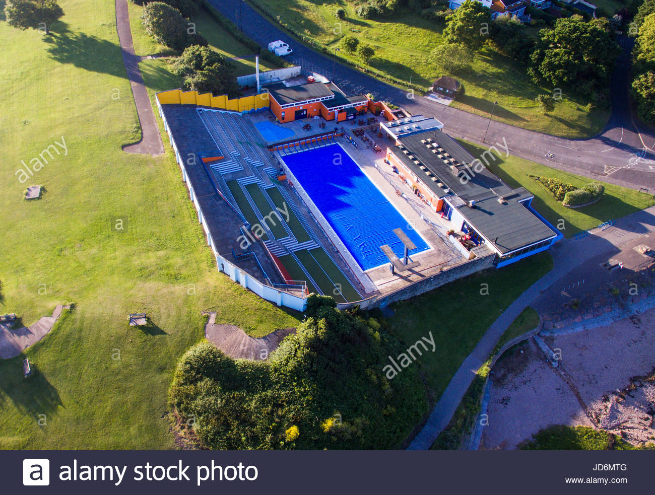 portishead, uk - june 18, 2017: the open air swimming pool and portishead, uk - june 18, 2017: the open air swimming pool and