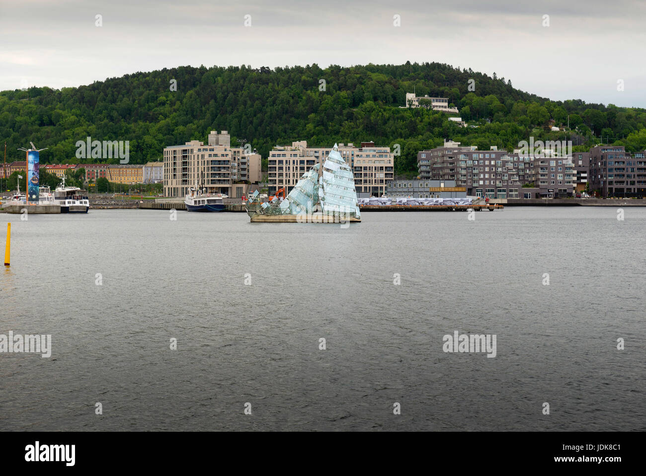 oslo, norway - june 7, 2017: the floating sculpture in front of oslo, norway - june 7, 2017: the floating sculpture in front of