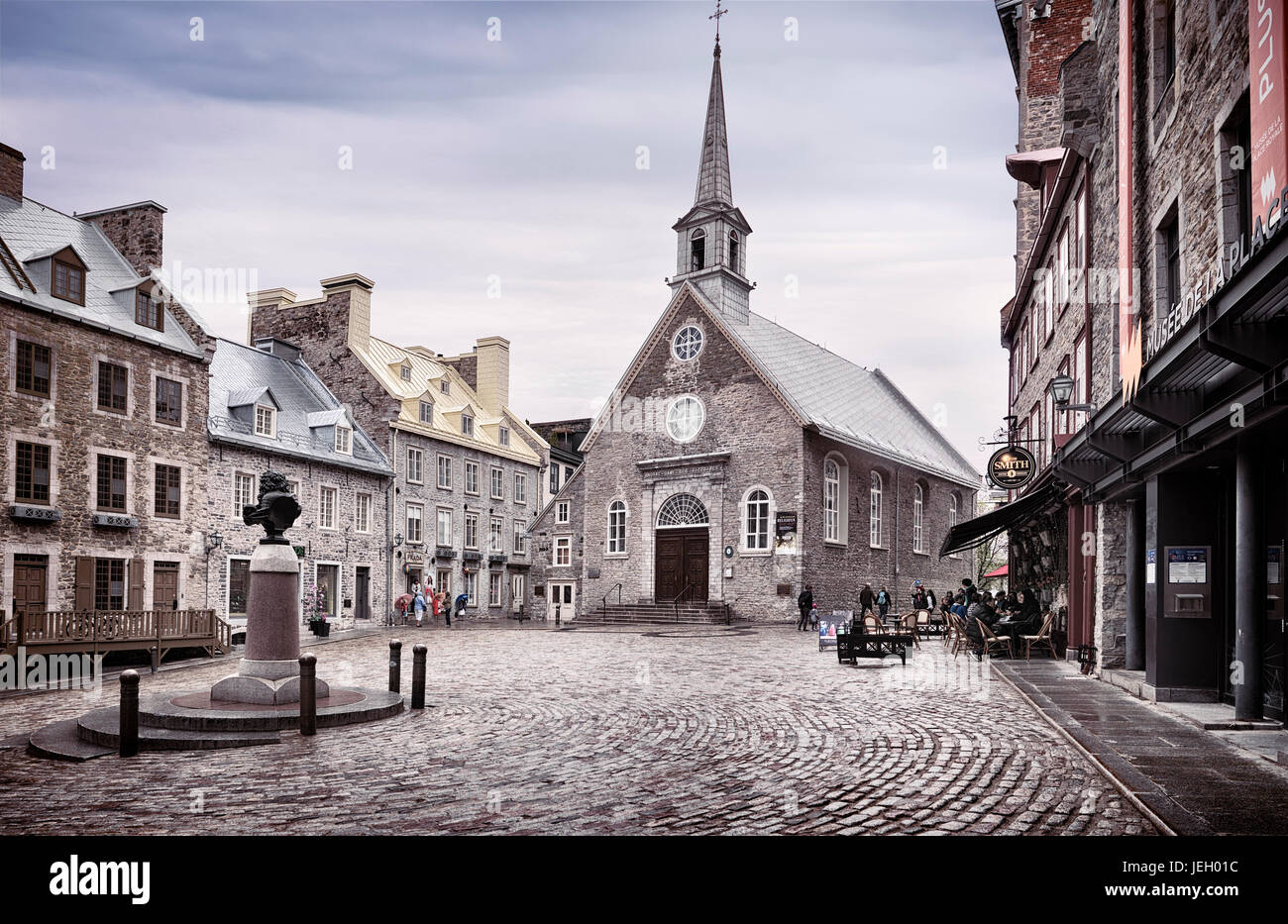 Notre Dame des Victoires Church at Place Royale, Old Quebec City Stock