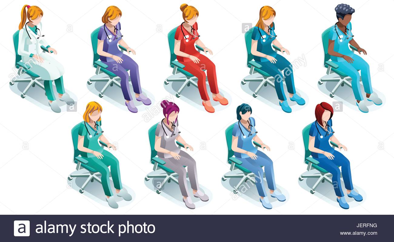 Scrub uniform color code infographic vector bundle with female nurses