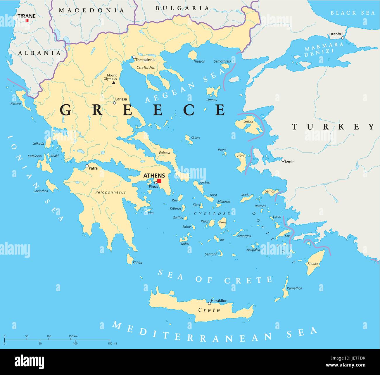 political, greece, greek, athens, map, atlas, map of the world Stock