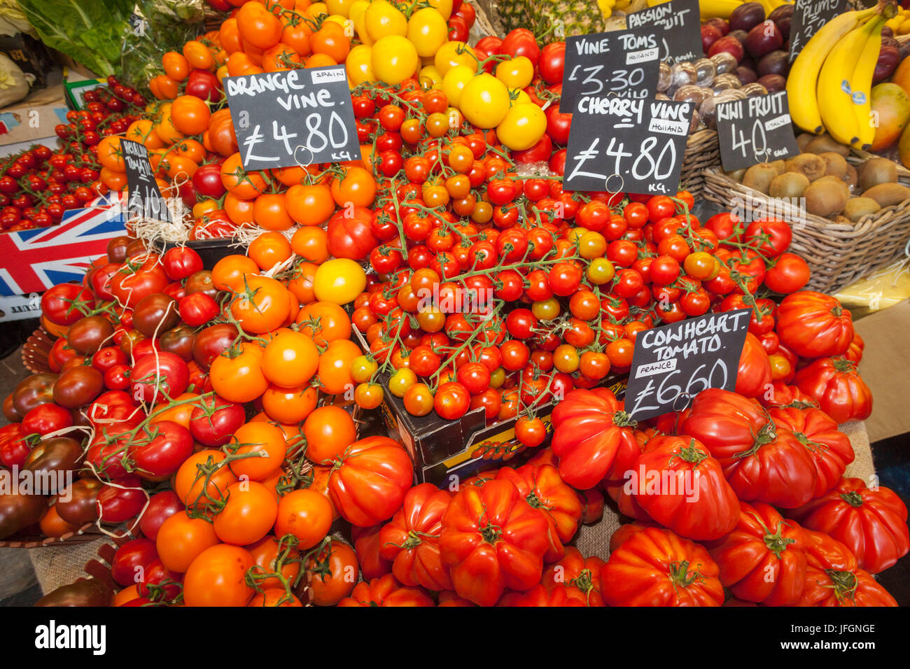 England London Southwark Borough Market Vegetable Stall Display Of