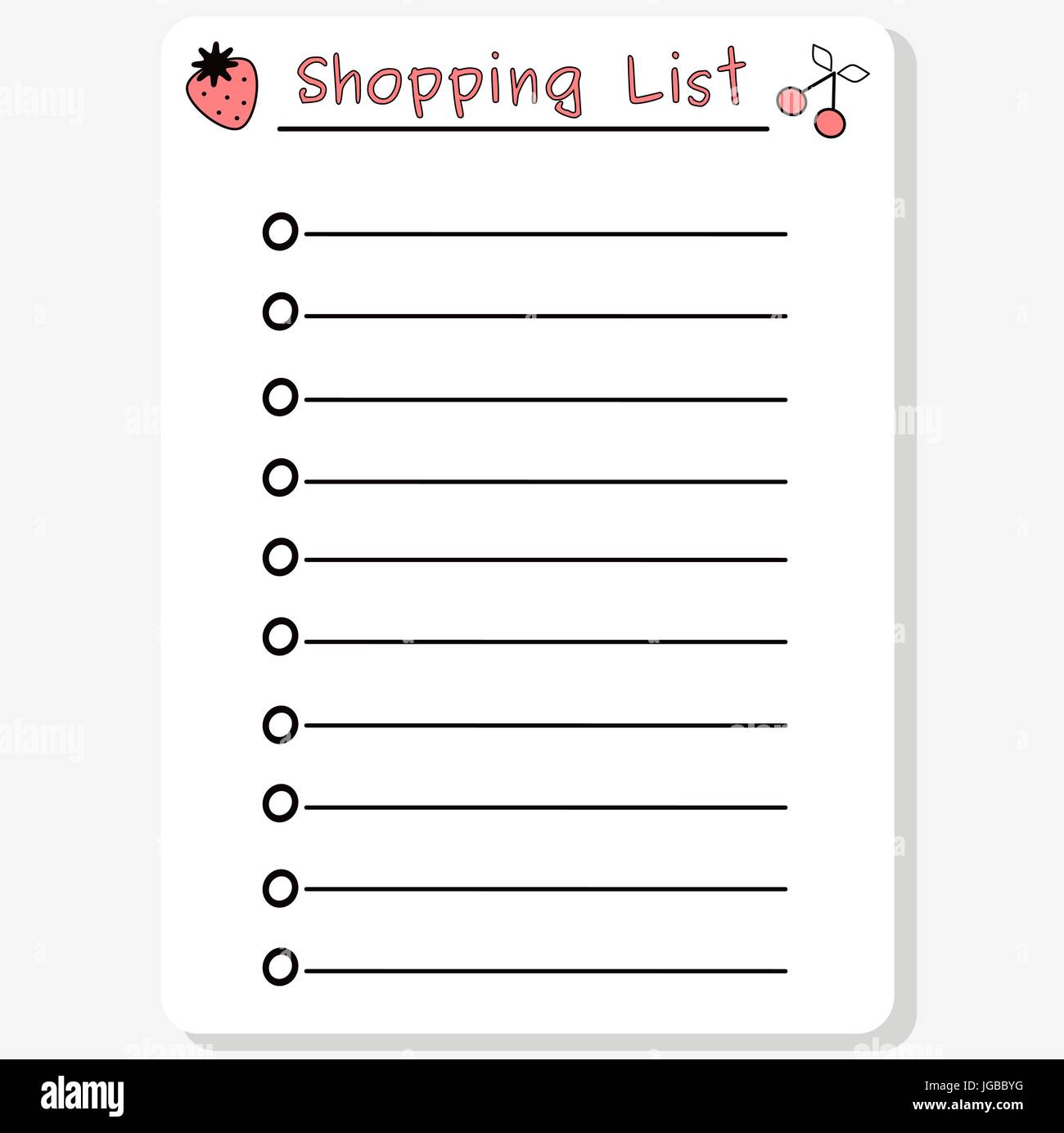 Cute Black White Pink Vector Printable Shopping List With Strawberry Cute Black White Pink Vector Printable Shopping List With Strawberry