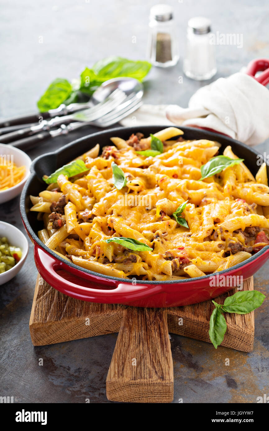 Cheesy Pasta Bake With Ground Beef And Herbs Stock Photo Alamy